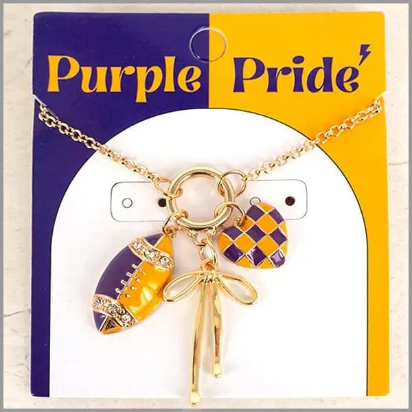 Purple & Gold Football Charm Necklace