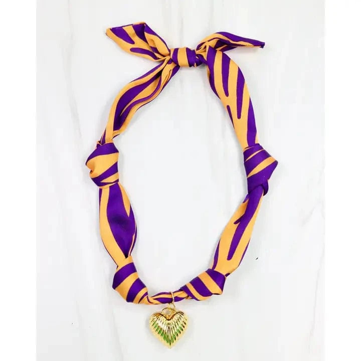Purple & Gold Heart Charm Scarf Necklace - Image 5