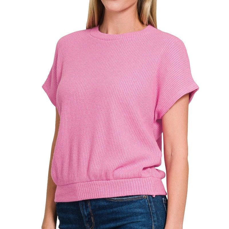 Candy Pink Banded Bottom Knit Top
