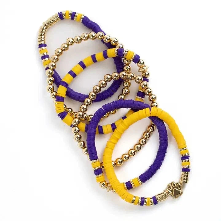 Purple & Gold Paw Print Bracelet Set - Image 2
