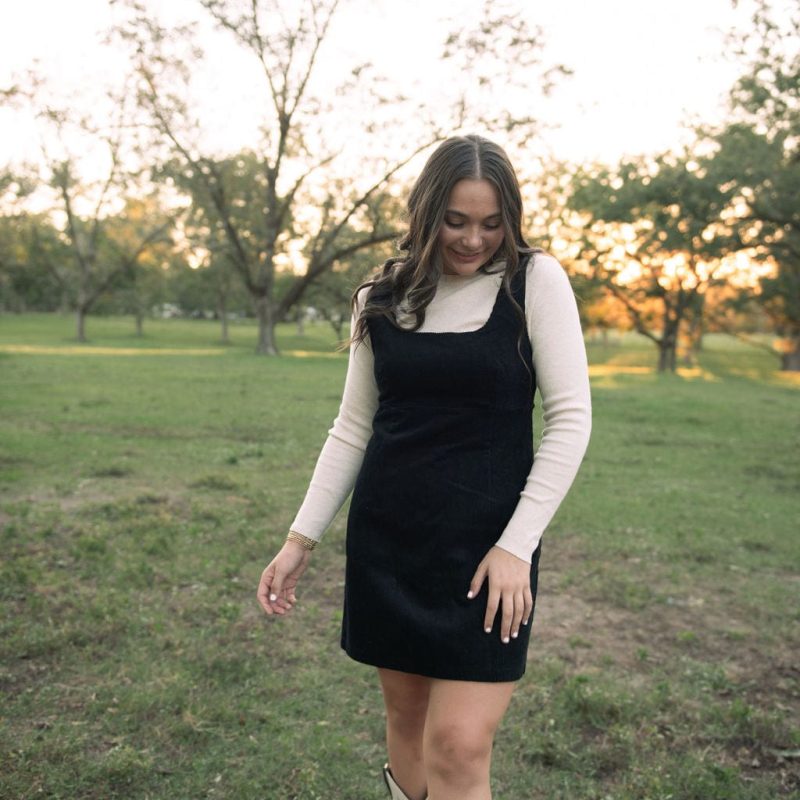 Black Corduroy Pinafore Mini Dress
