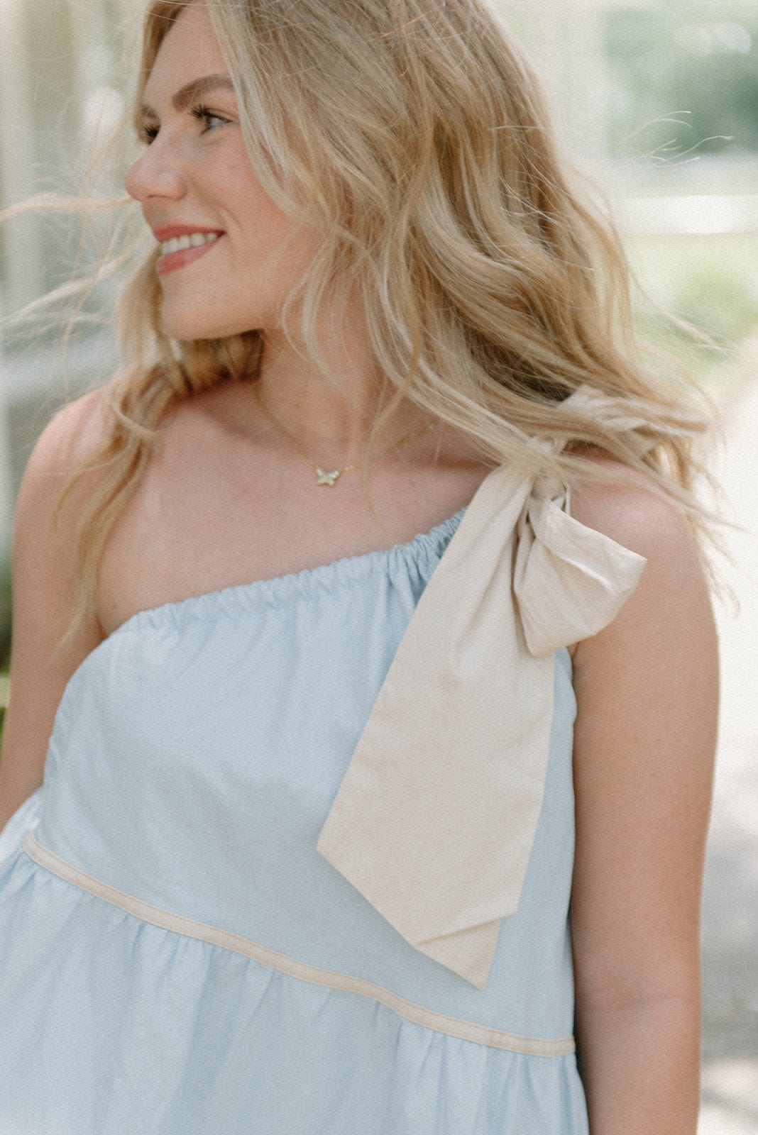 Blue One Shoulder Bow Dress - Image 4