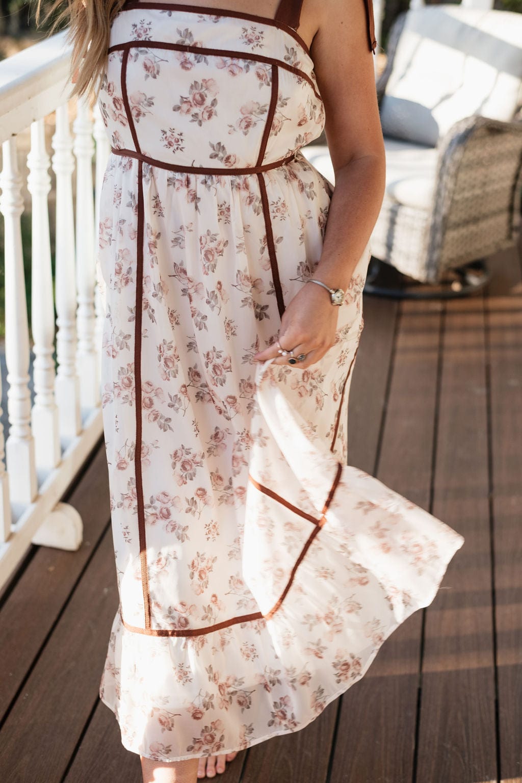 Cream Floral Print Midi Dress - Image 3