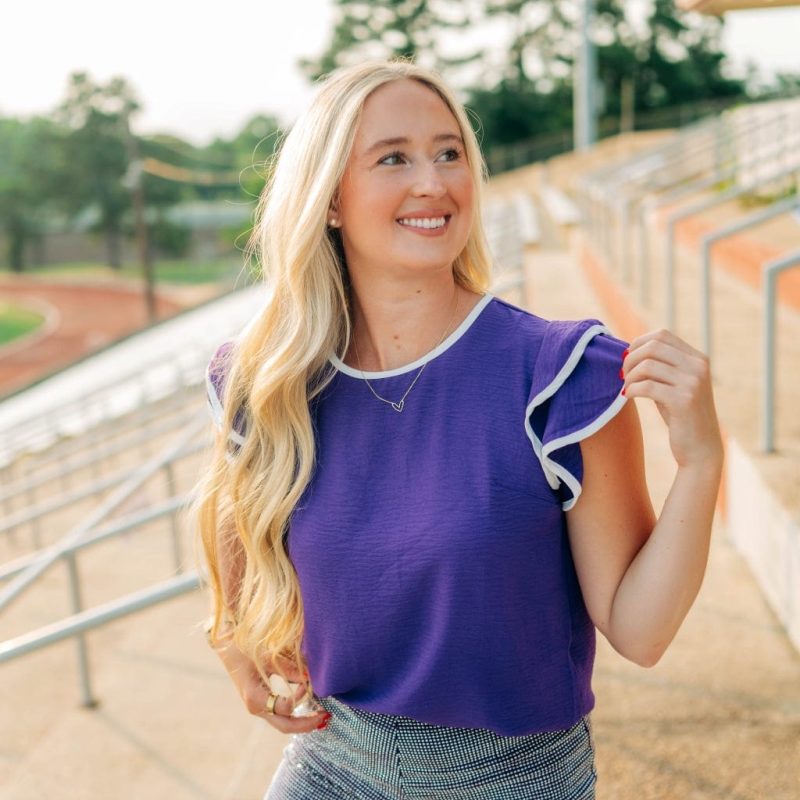 Purple Ruffle Sleeve Contrast Top