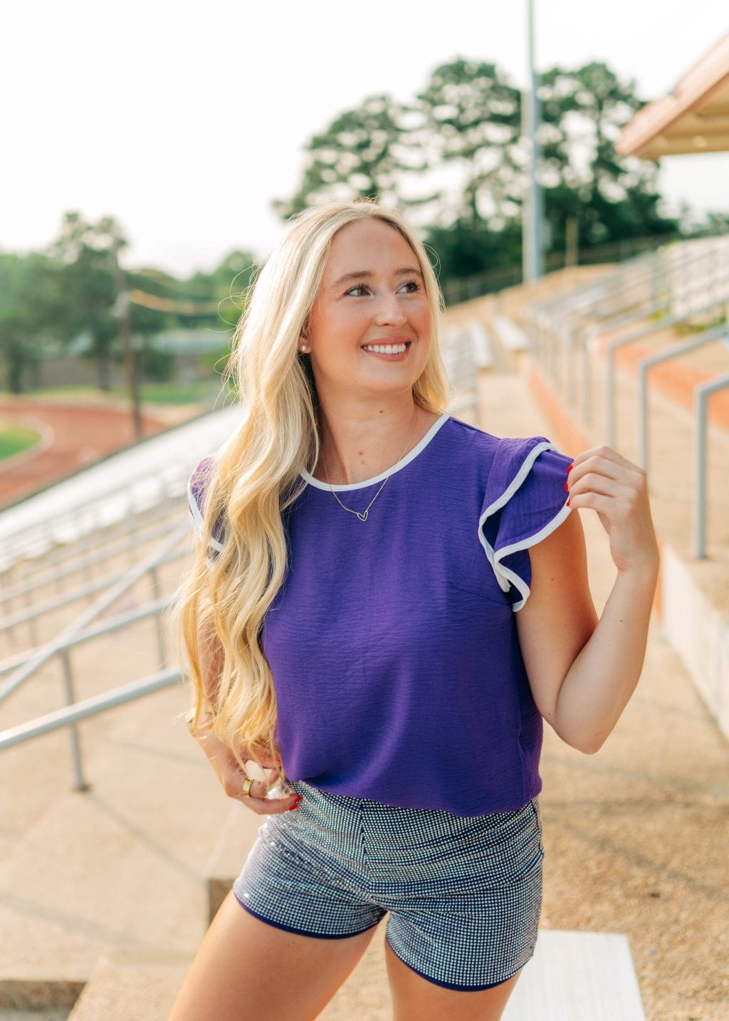 Purple Ruffle Sleeve Contrast Top