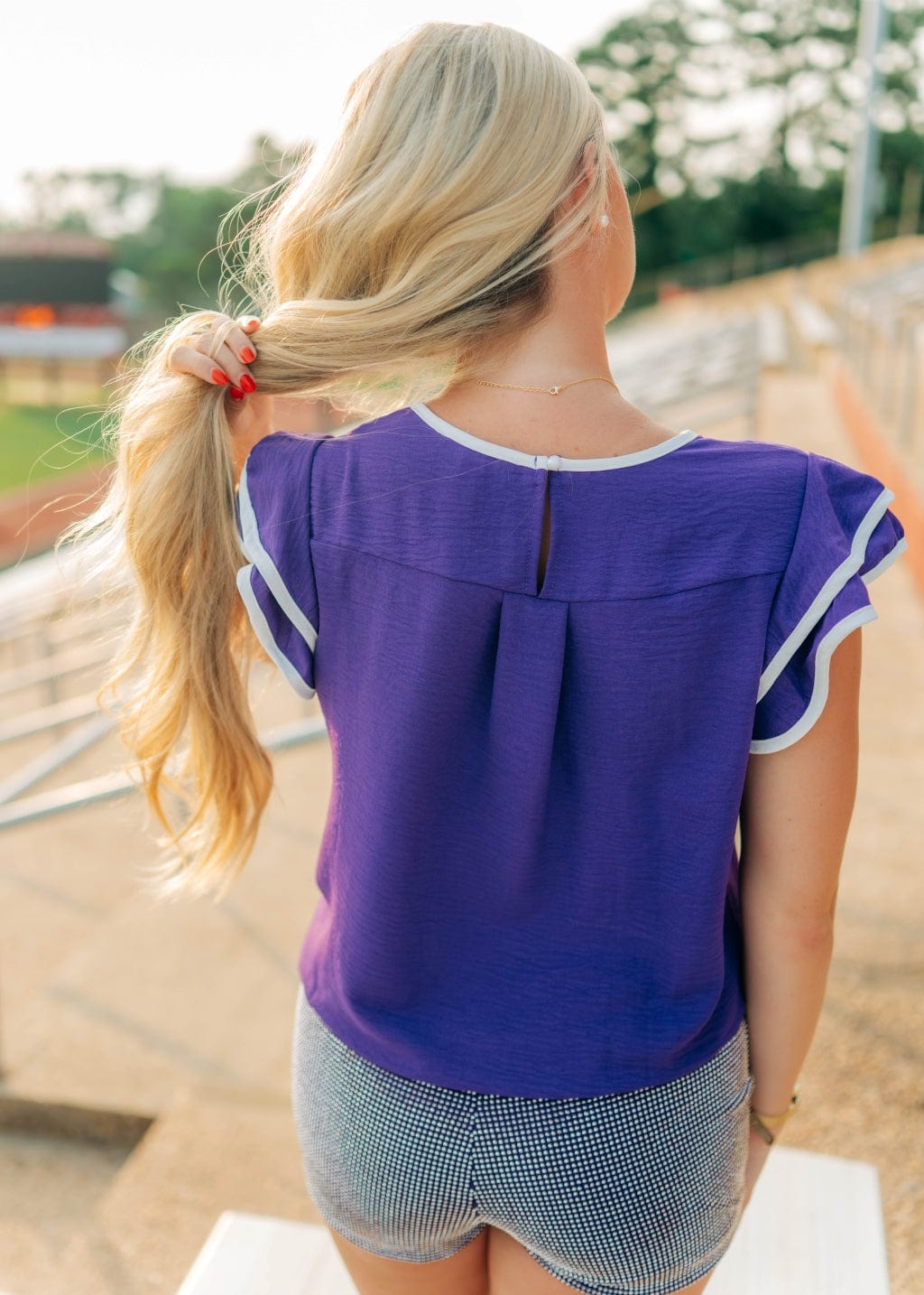 Purple Ruffle Sleeve Contrast Top - Image 2