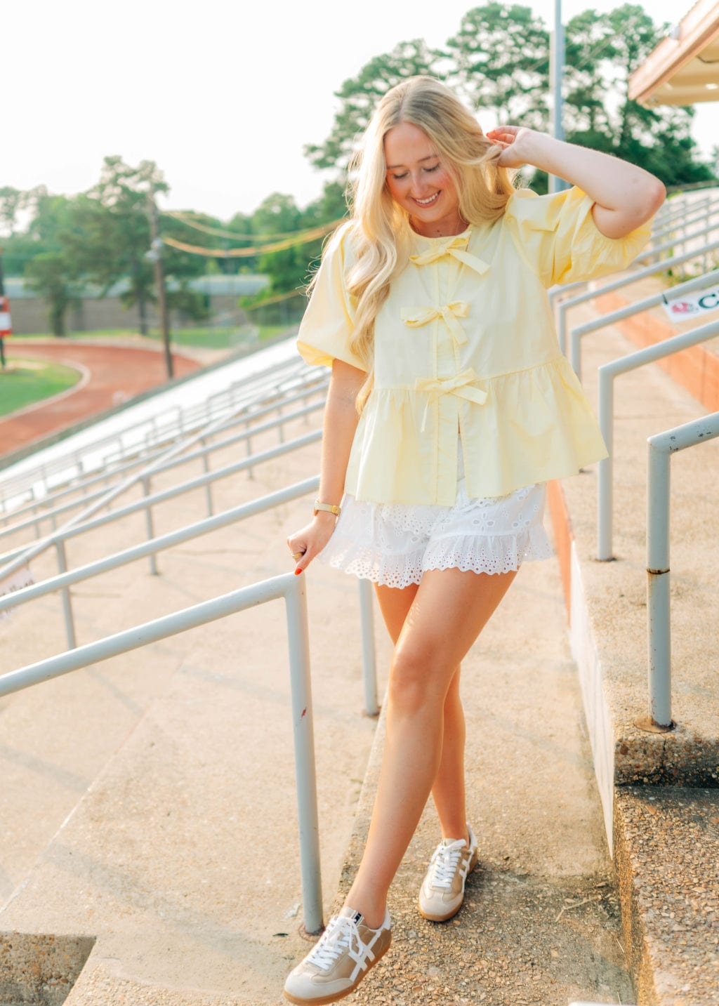 Yellow Bow Front Peplum Blouse - Image 3