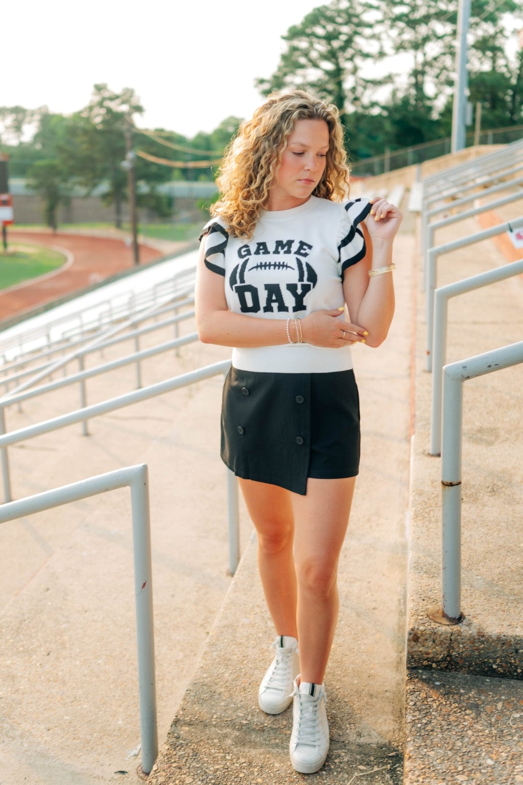 Black Gameday Ruffle Knit Top - Image 3