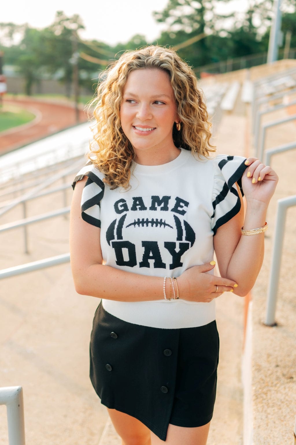 Black Gameday Ruffle Knit Top