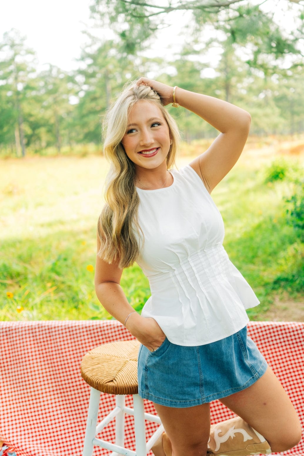 White Pleated Corset Sleeveless Top