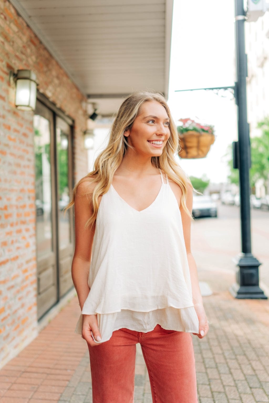 Cream Textured Double Layer Cami