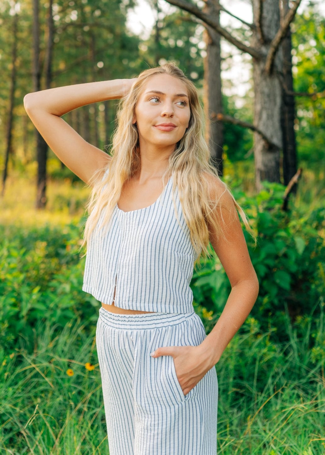 Blue Striped Flowy Pant Set - Image 3