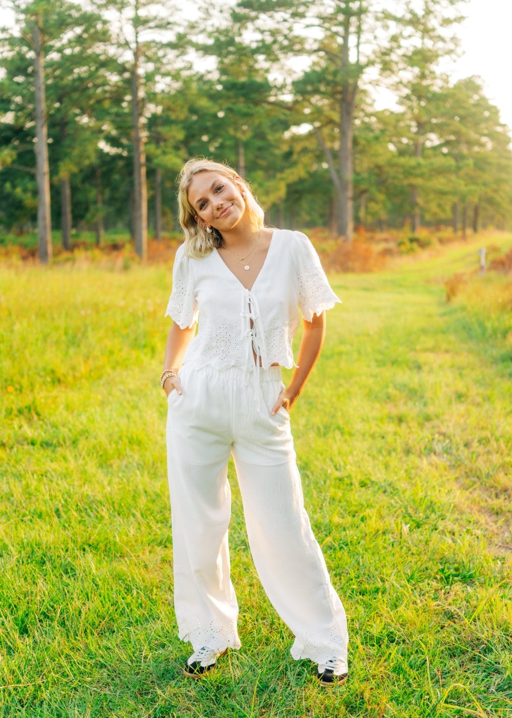 White Eyelet Lace Pant Set - Image 3