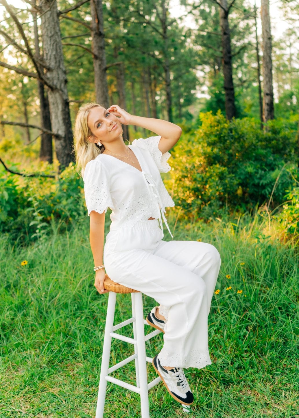 White Eyelet Lace Pant Set