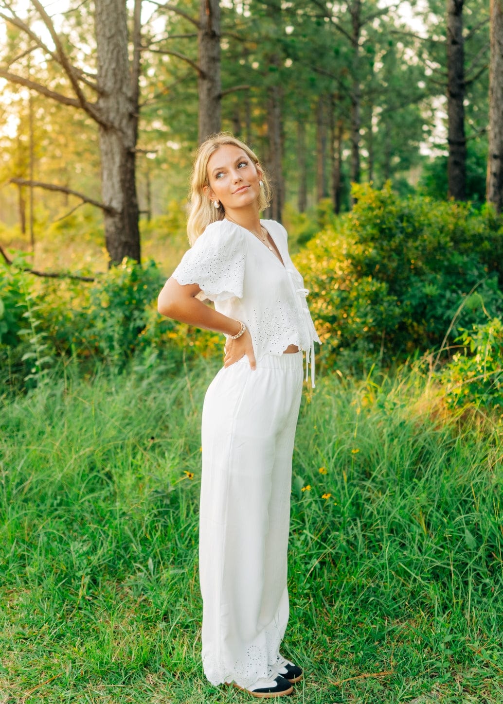 White Eyelet Lace Pant Set - Image 5