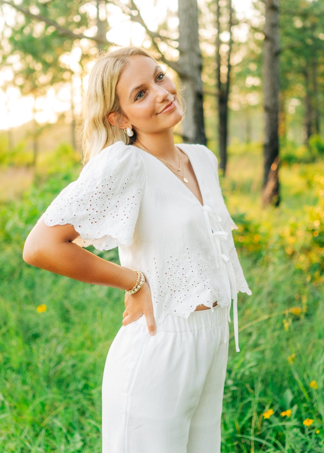 White Eyelet Lace Pant Set - Image 6
