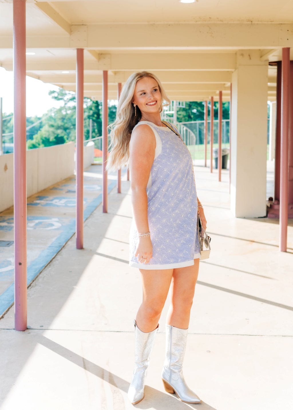 Lavender Eyelet Lace Mini Dress - Image 3
