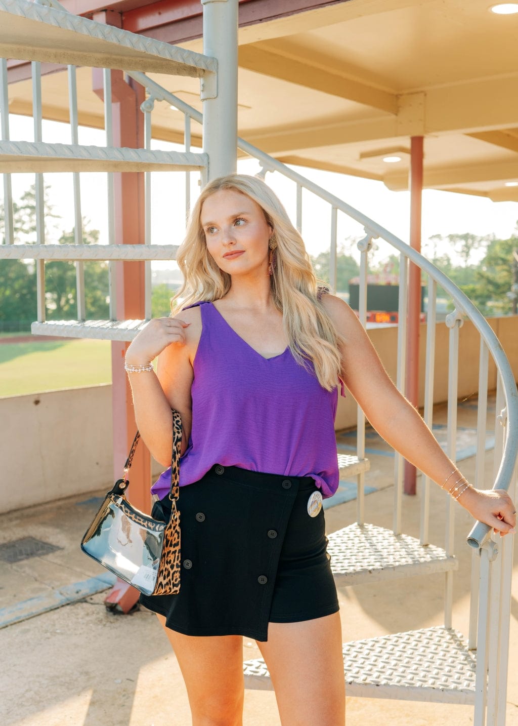 Purple V-Neck Shoulder Tie Top - Image 5