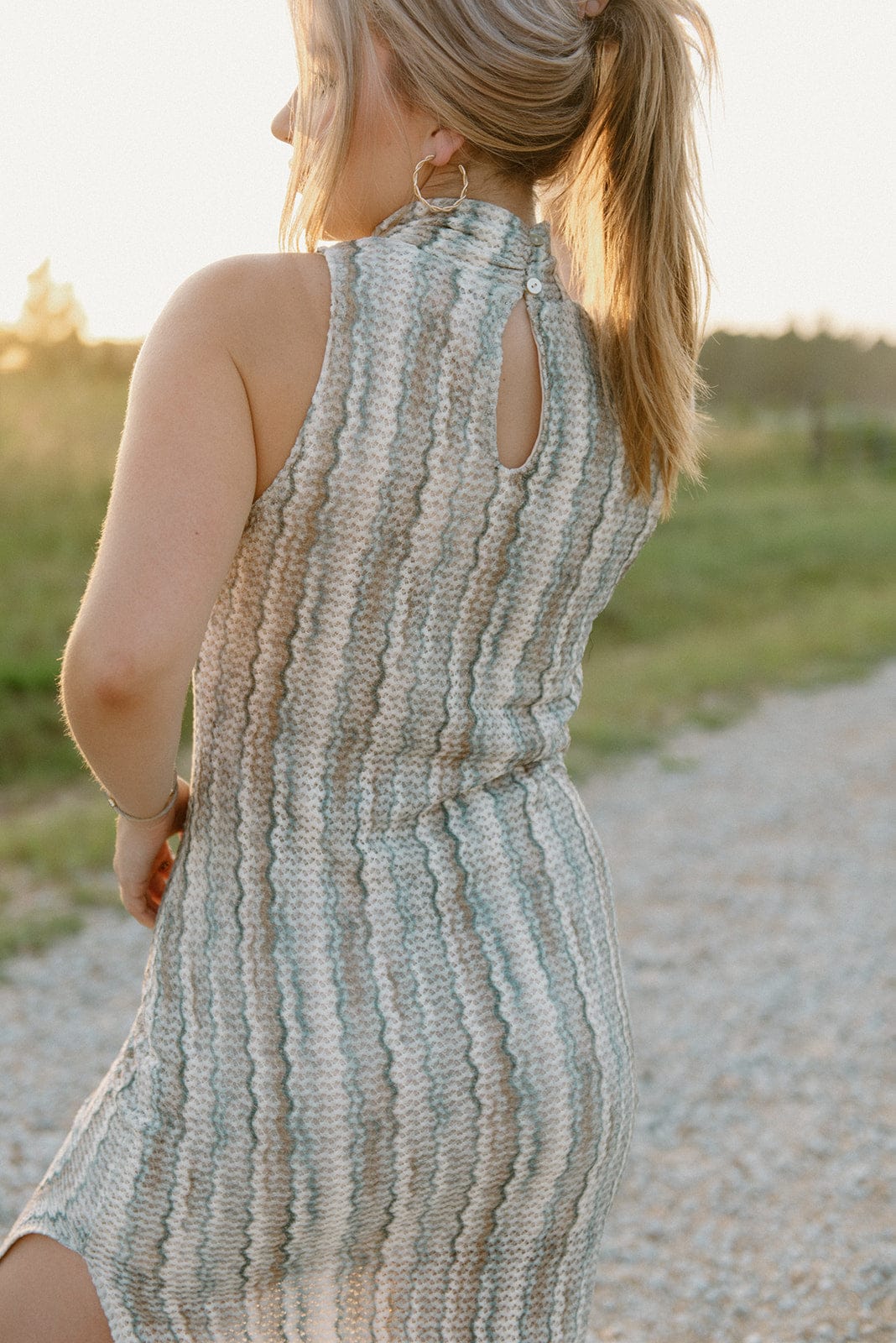 Green Striped Crochet Midi Dress - Image 2