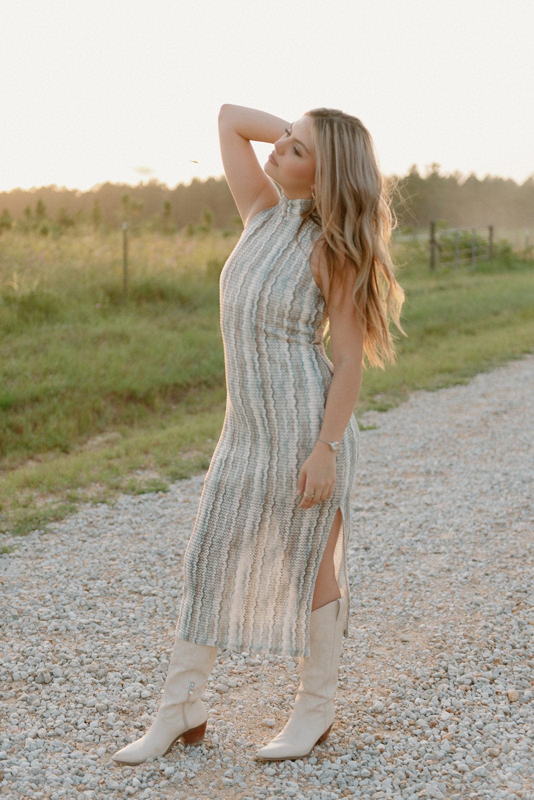 Green Striped Crochet Midi Dress - Image 3
