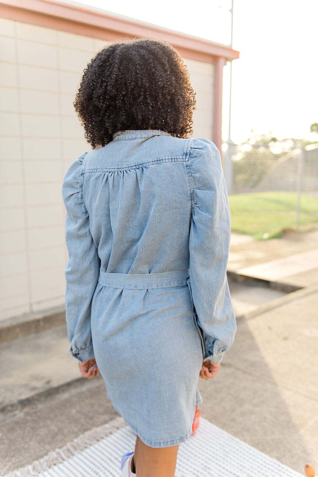 Light Wash Belted Denim Dress - Image 2