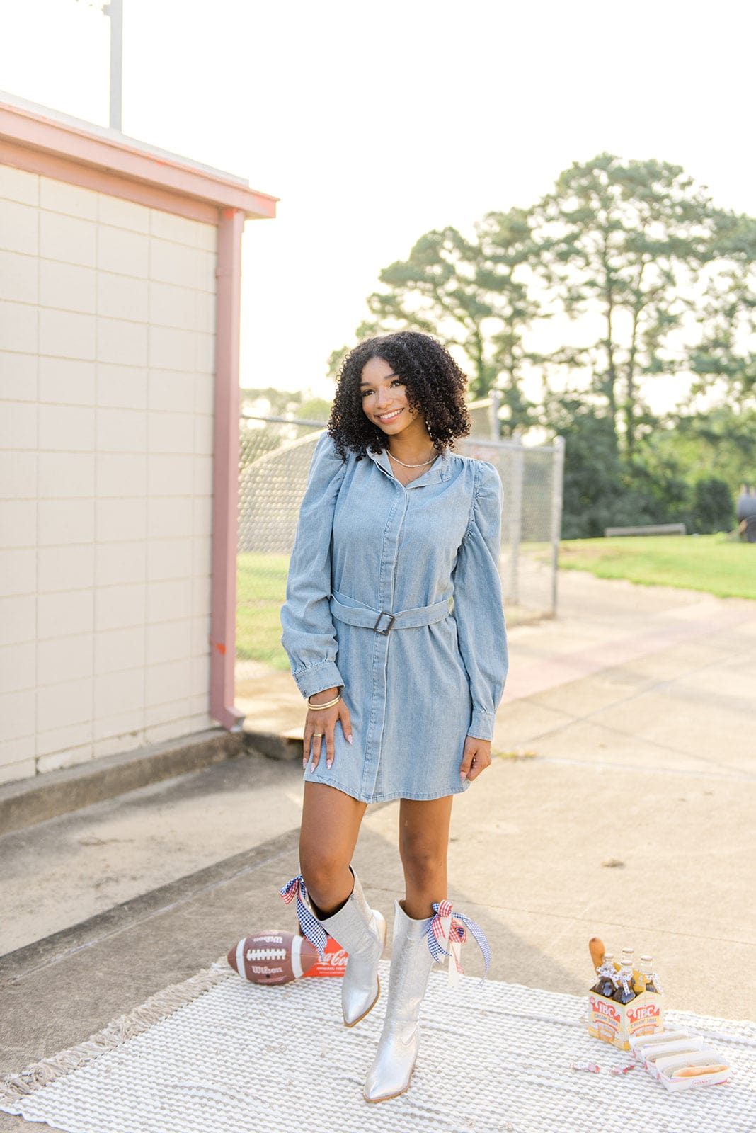 Light Wash Belted Denim Dress - Image 3
