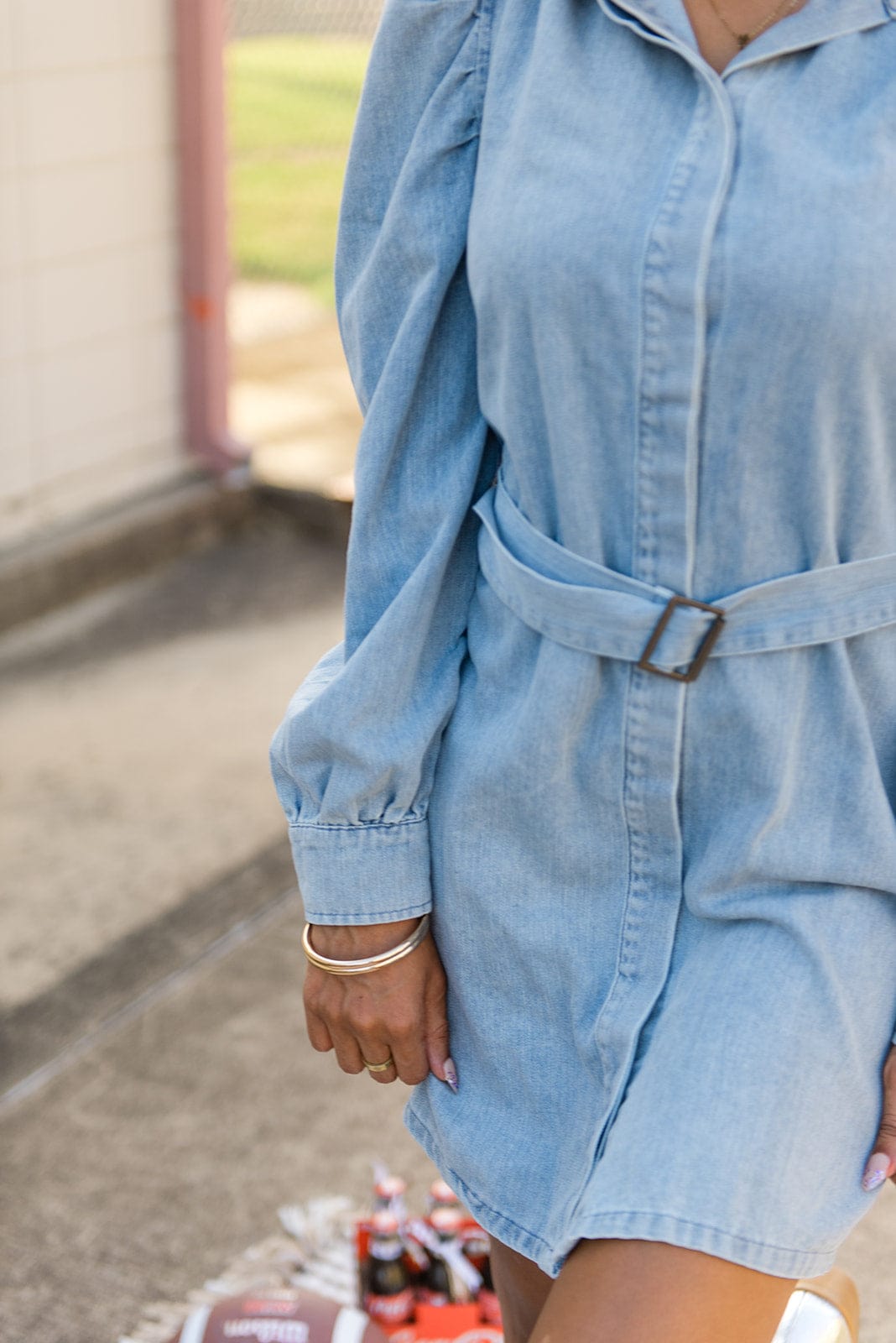 Light Wash Belted Denim Dress - Image 4
