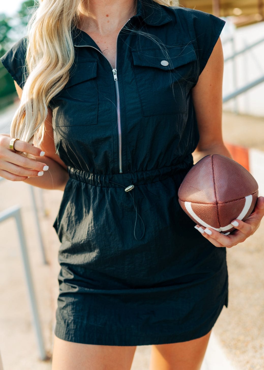 Black Cap Sleeve Zip Up Mini Dress - Image 3