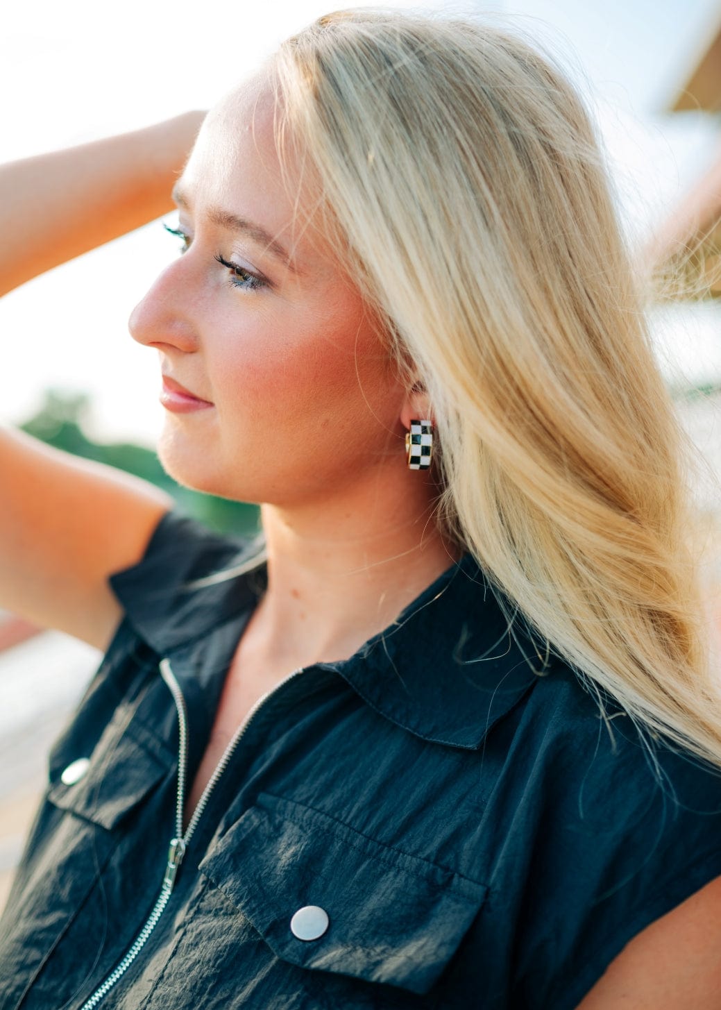 Black & White Checkered Hoops - Image 2