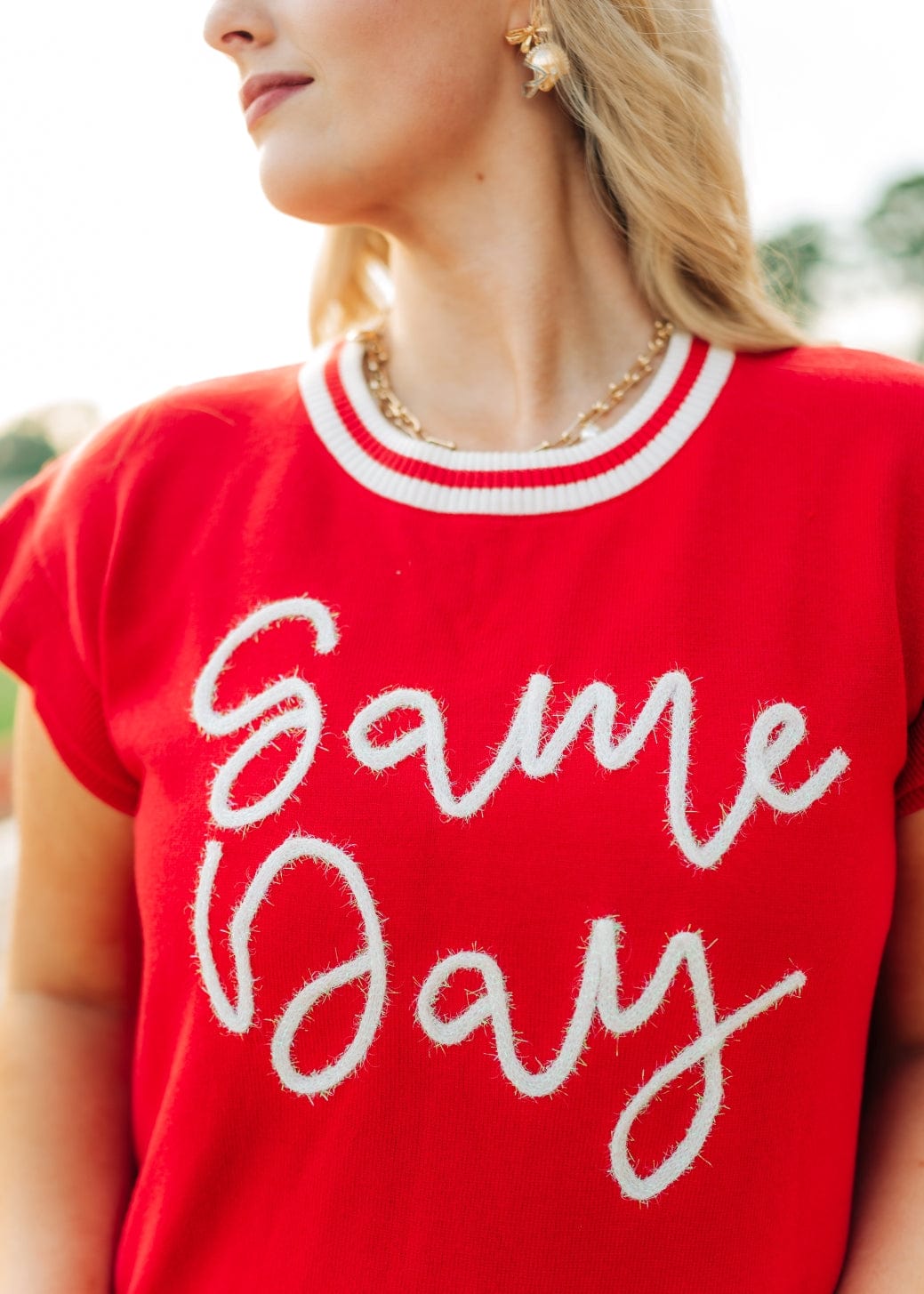 Red Gameday Tinsel Knit Dress - Image 4