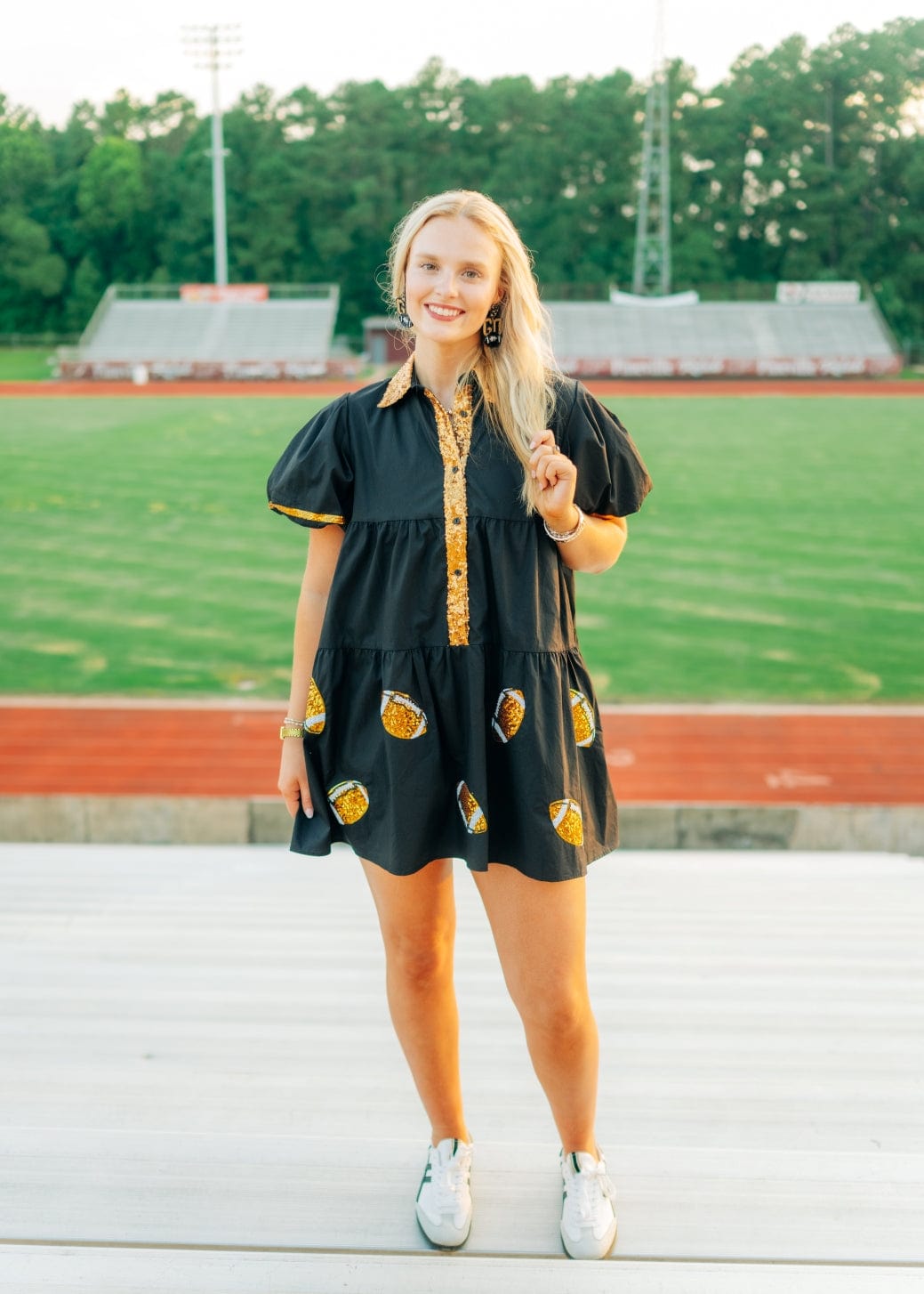 Black & Gold Collared Sequin Football Dress - Image 5