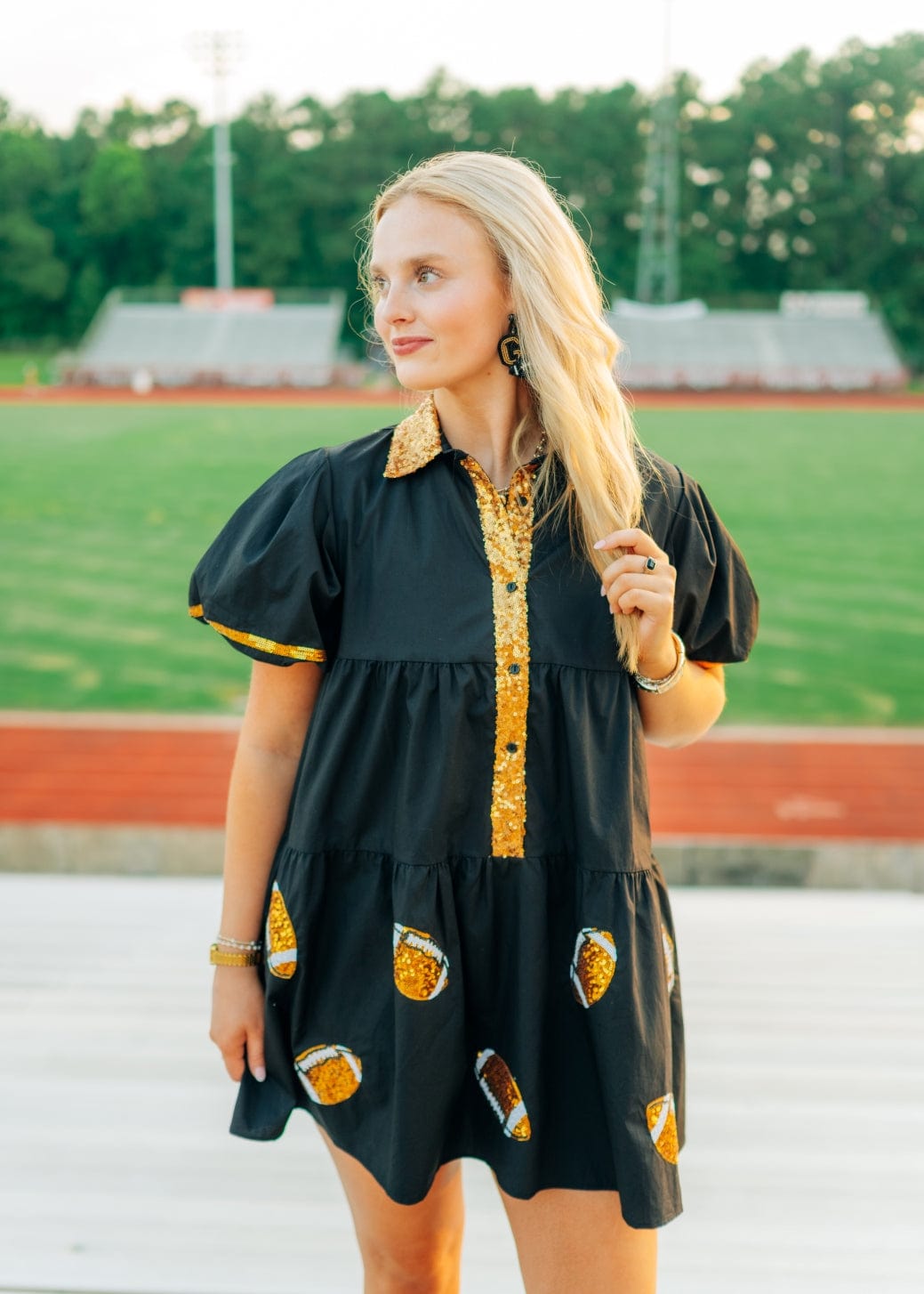 Black & Gold Collared Sequin Football Dress