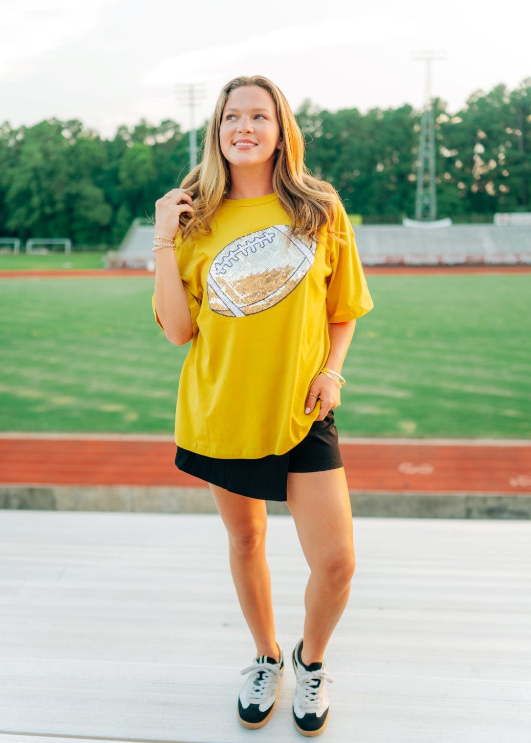Mustard Sequin Football Patch Tee - Image 4