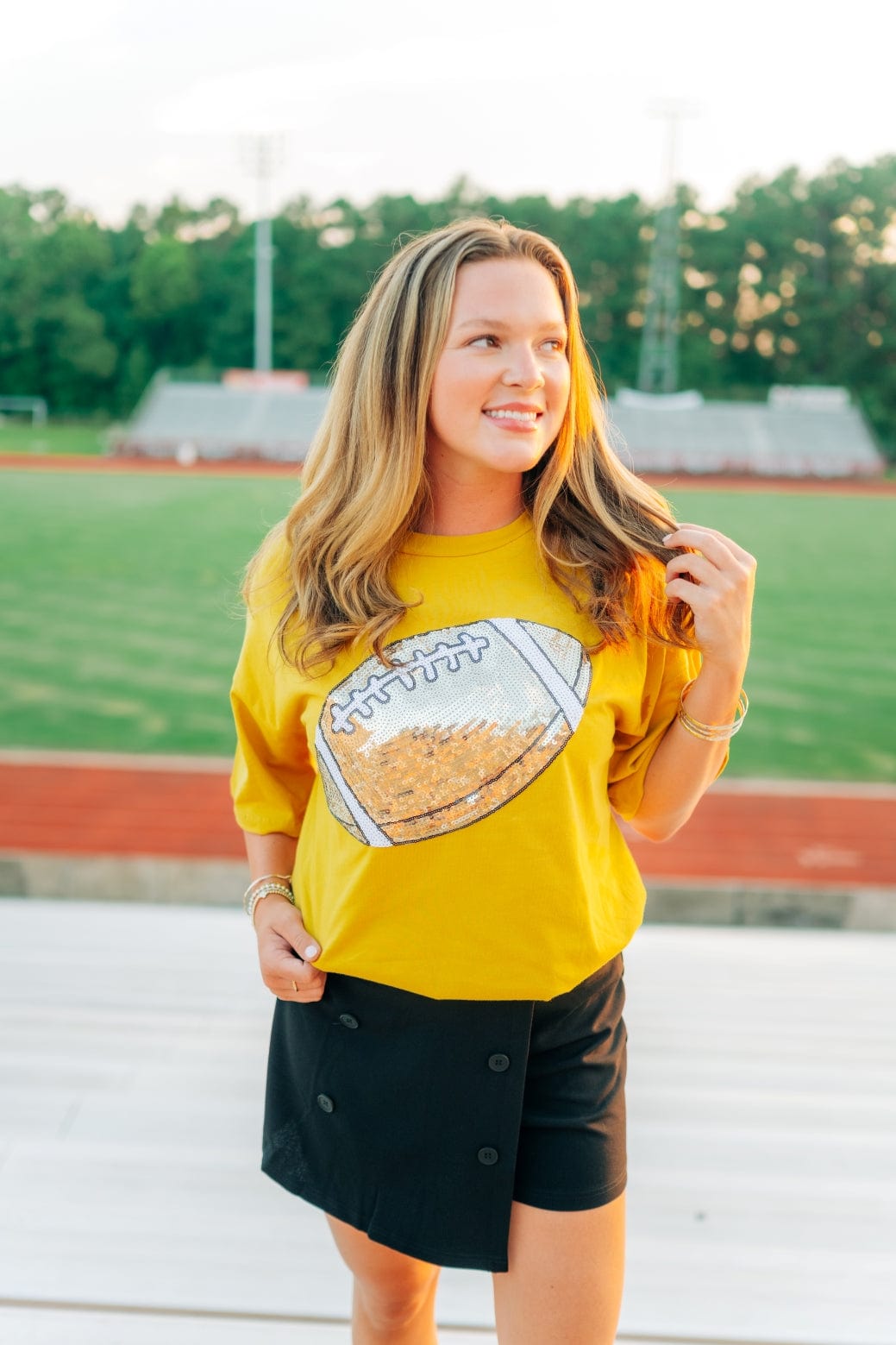 Mustard Sequin Football Patch Tee