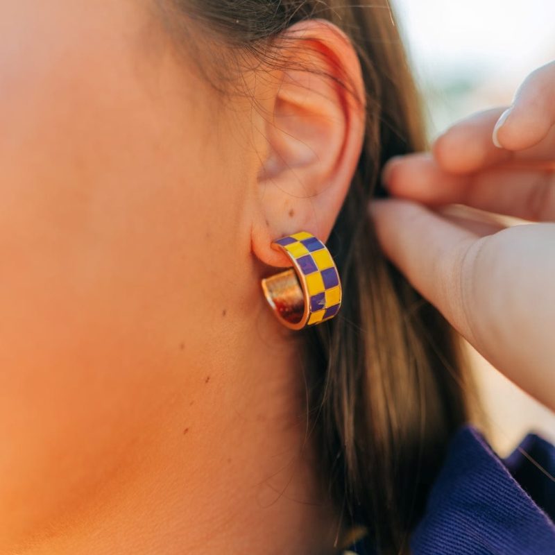 Purple & Gold Checkered Hoops