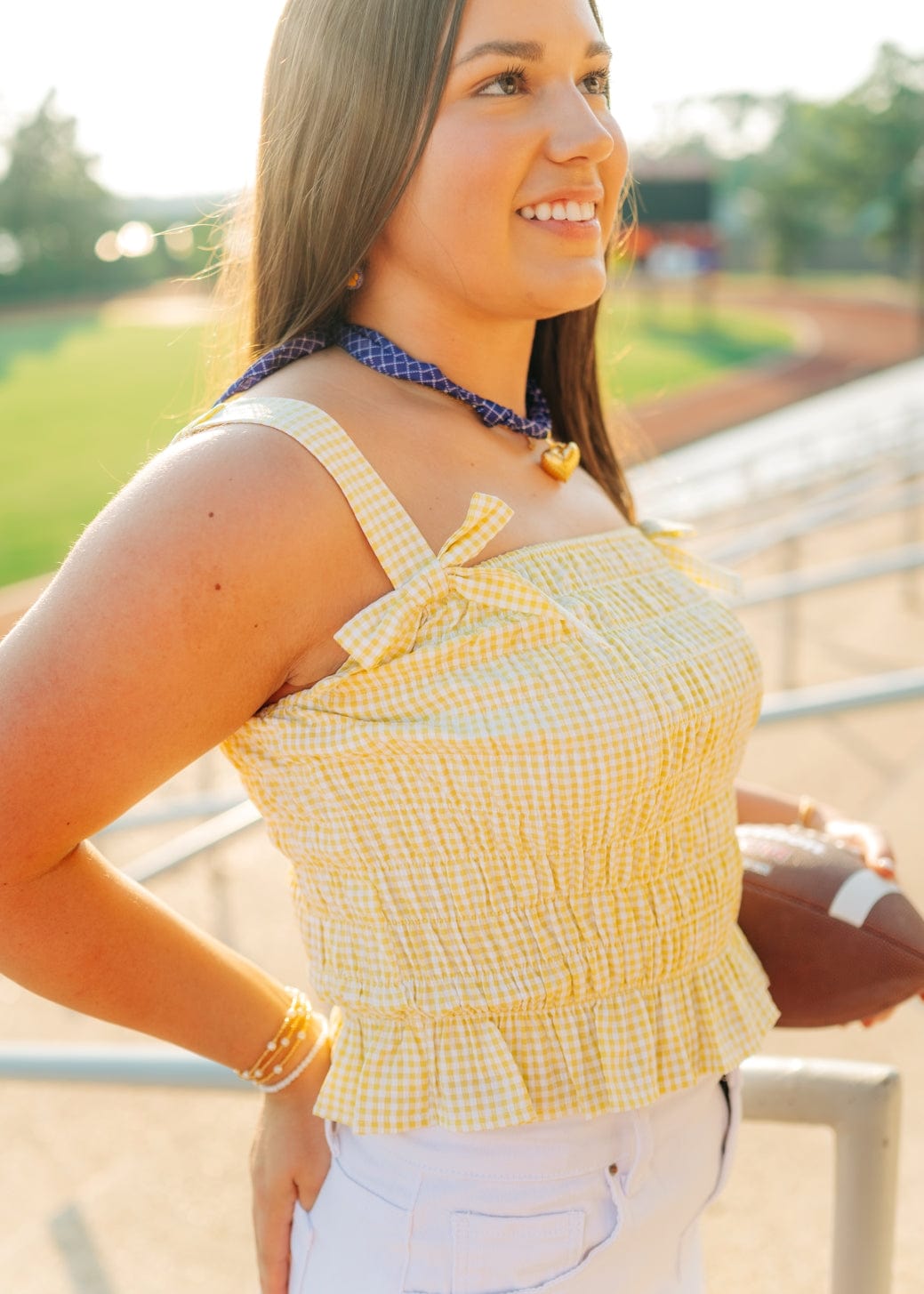 Yellow Gingham Bow Detail Top - Image 4
