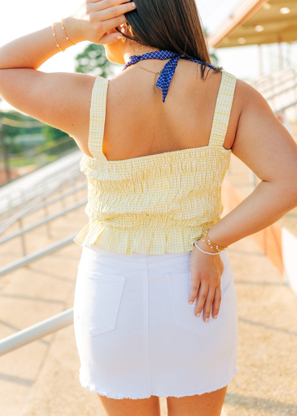 Yellow Gingham Bow Detail Top - Image 2