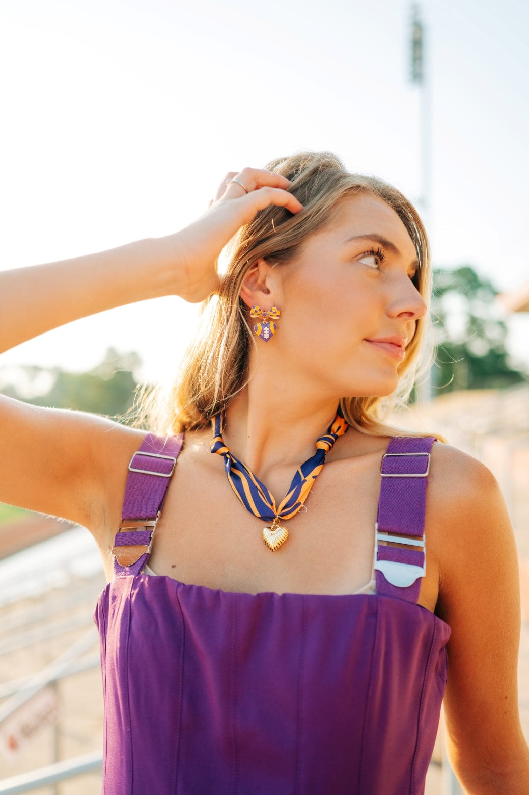Purple & Gold Heart Charm Scarf Necklace