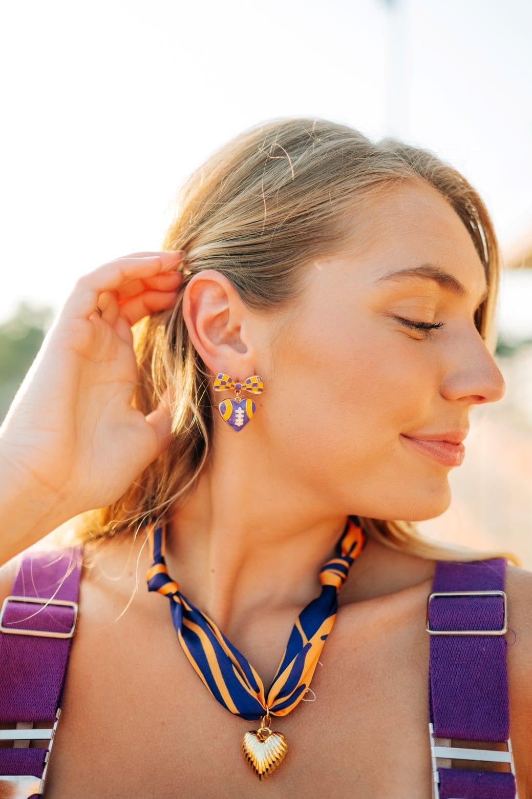 Purple & Gold Heart Football Studs - Image 3
