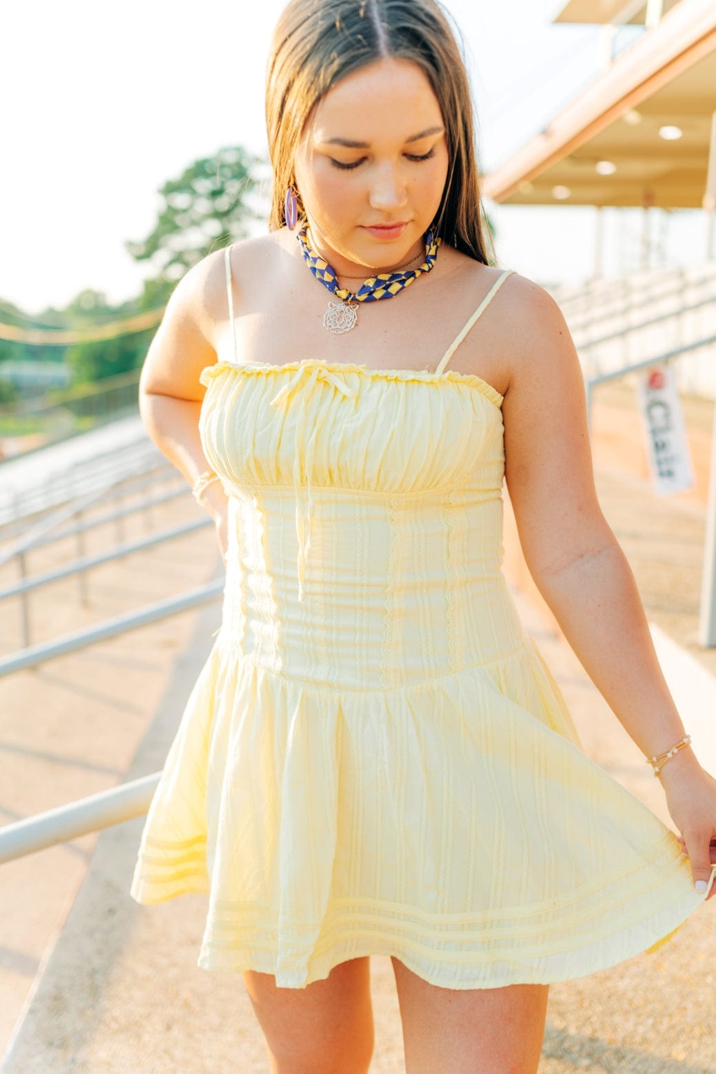 Yellow Corset Drop Waist Mini Dress - Image 6