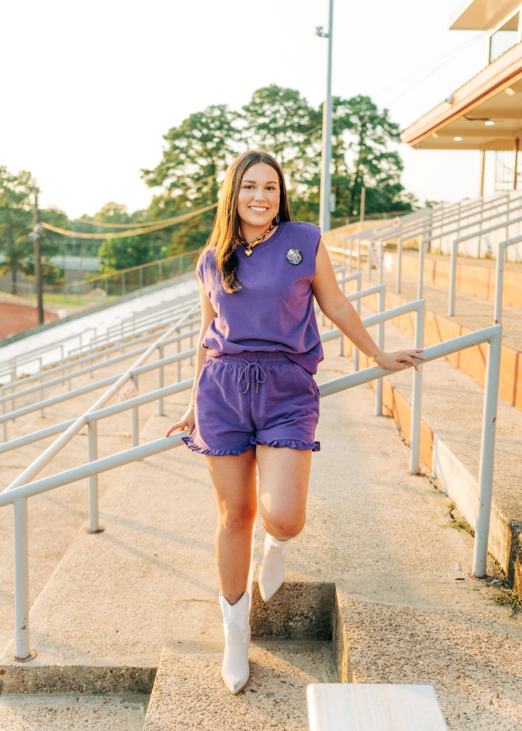 Purple Ruffle Trim Short Set - Image 6