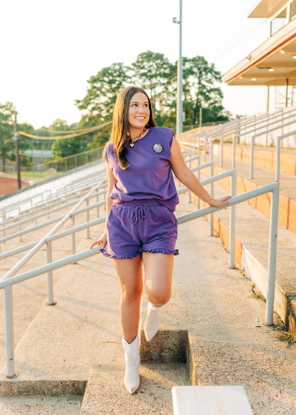 Purple Ruffle Trim Short Set