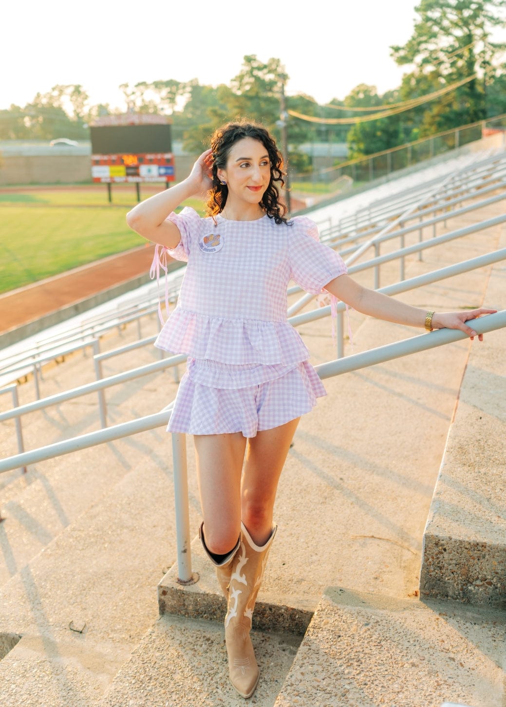 Lavender Gingham Ruffle Short Set - Image 4