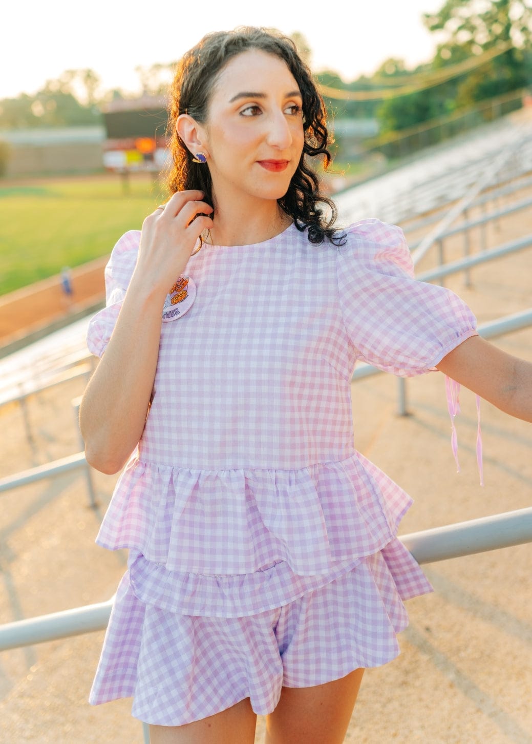 Lavender Gingham Ruffle Short Set - Image 3