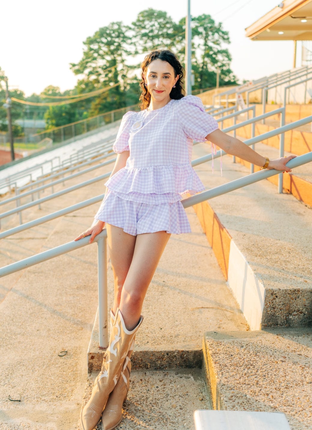 Lavender Gingham Ruffle Short Set