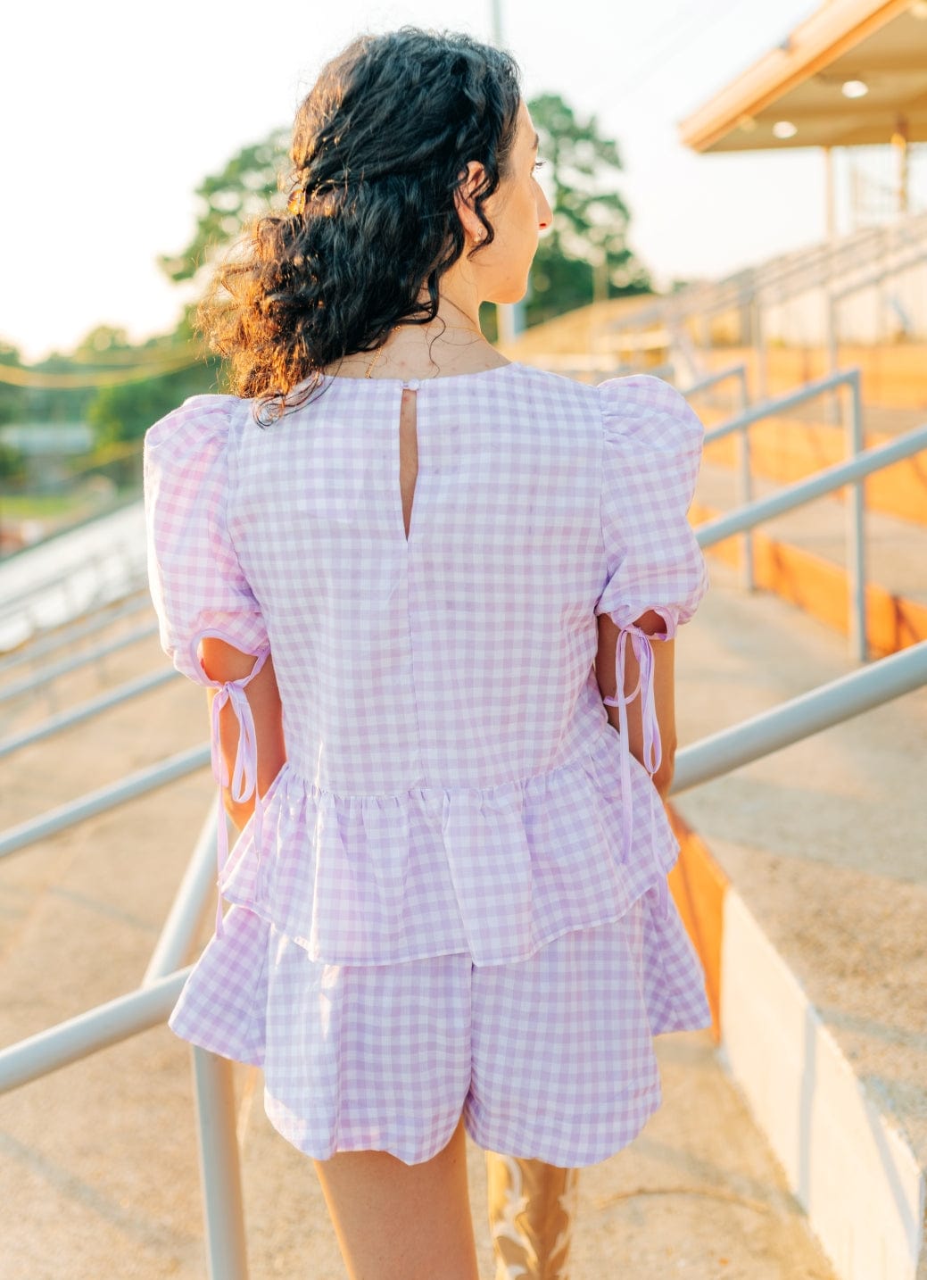 Lavender Gingham Ruffle Short Set - Image 2