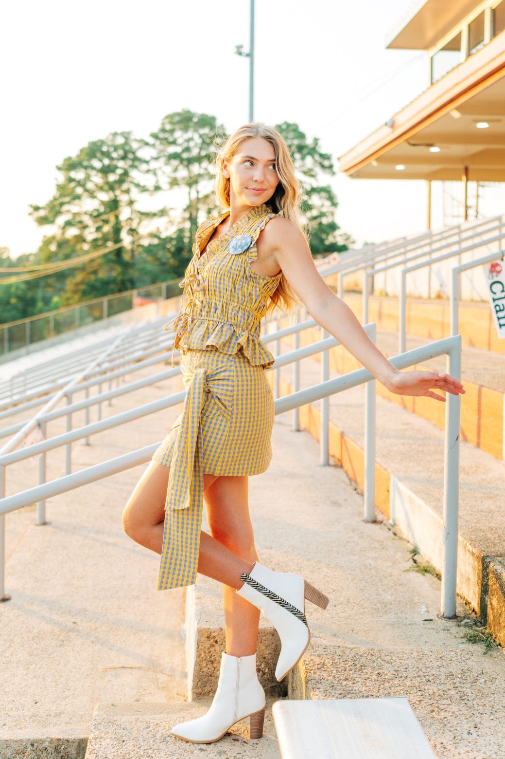 Yellow Gingham Smocked Tie Front Top - Image 5
