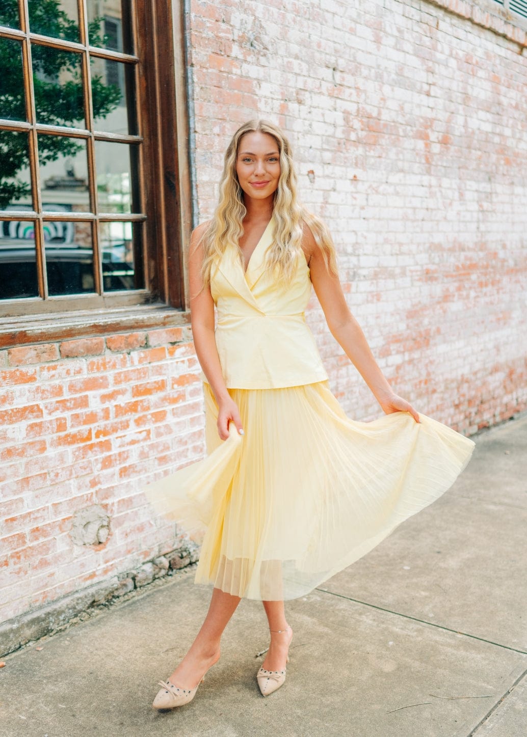 Yellow Vest Mesh Midi Dress - Image 4