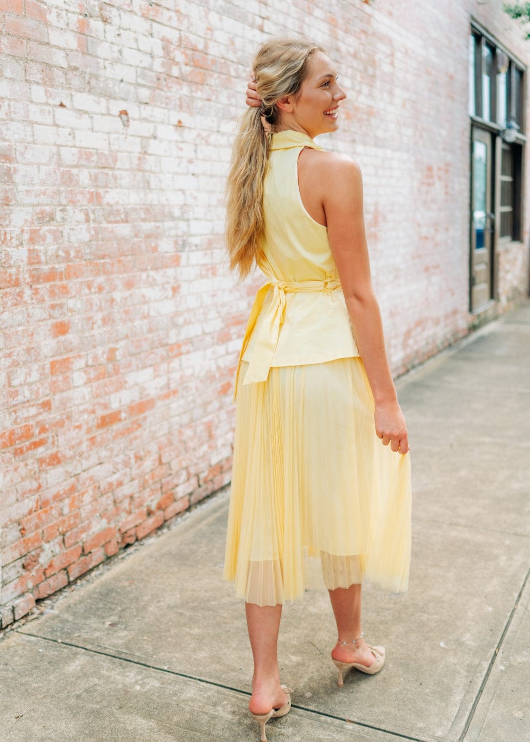 Yellow Vest Mesh Midi Dress - Image 2