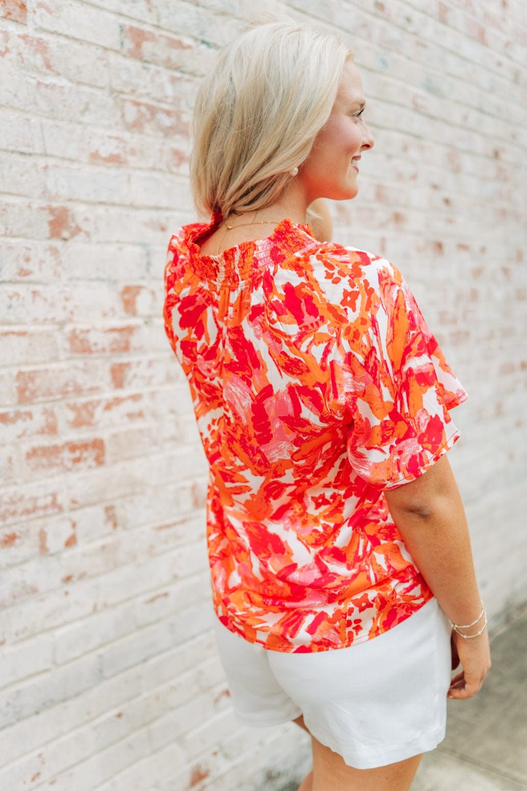Hot Pink Print V-Neck Blouse - Image 2
